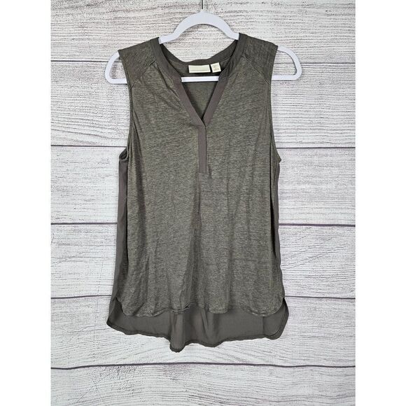 Cynthia Rowley Linen Sleeveless Blouse Olive Green Size Large - Picture 1 of 5